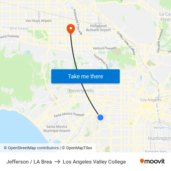 Jefferson / LA Brea to Los Angeles Valley College map