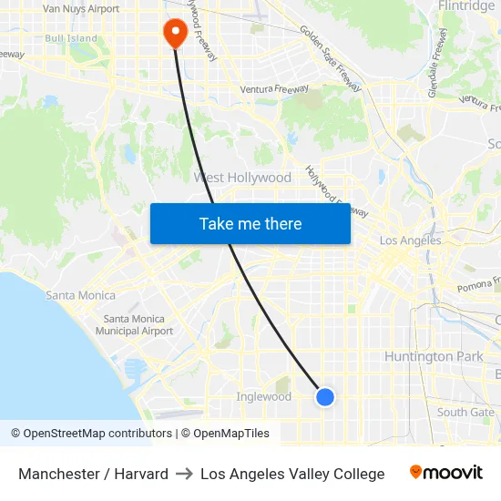 Manchester / Harvard to Los Angeles Valley College map