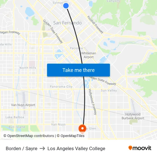 Borden / Sayre to Los Angeles Valley College map