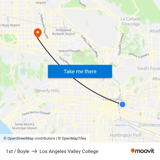 1st / Boyle to Los Angeles Valley College map