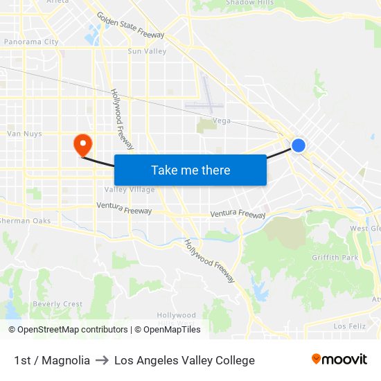 1st / Magnolia to Los Angeles Valley College map