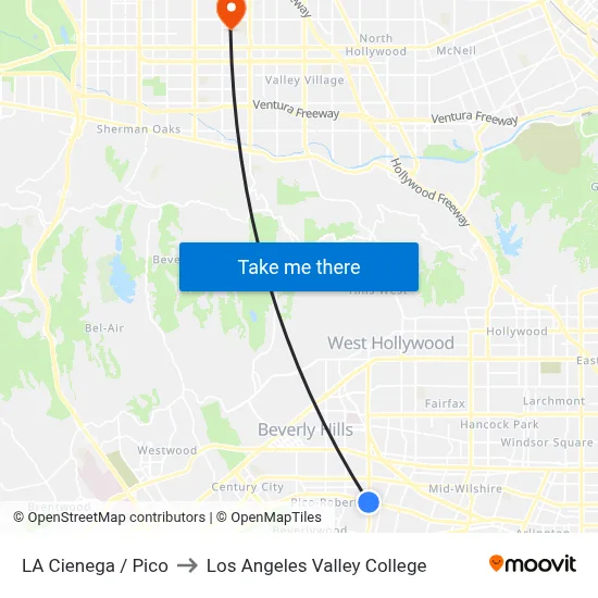 LA Cienega / Pico to Los Angeles Valley College map