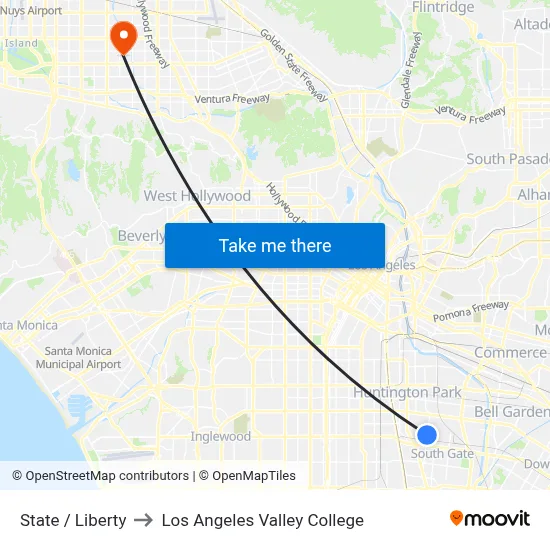 State / Liberty to Los Angeles Valley College map