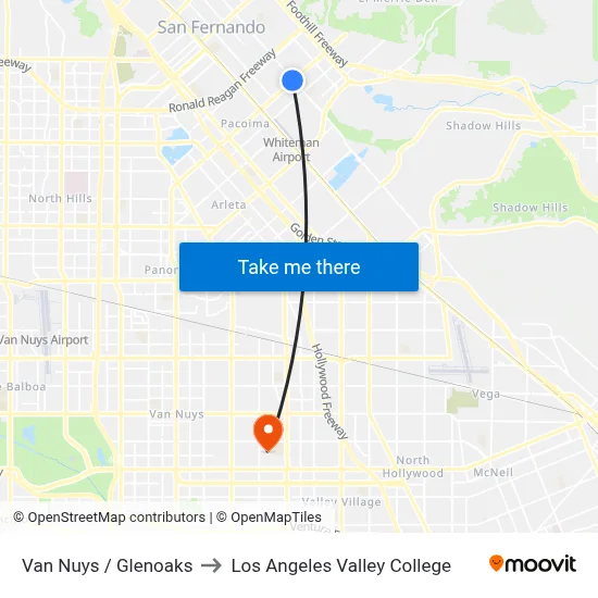 Van Nuys / Glenoaks to Los Angeles Valley College map