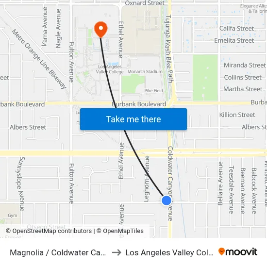 Magnolia / Coldwater Canyon to Los Angeles Valley College map