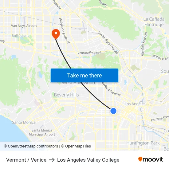 Vermont / Venice to Los Angeles Valley College map