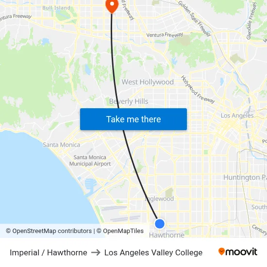 Imperial / Hawthorne to Los Angeles Valley College map