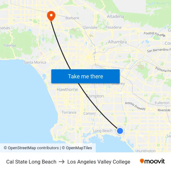 Cal State Long Beach to Los Angeles Valley College map