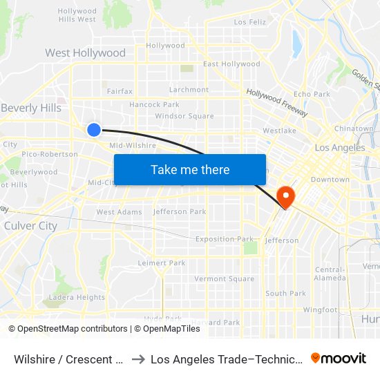 Wilshire / Crescent Heights to Los Angeles Trade–Technical College map