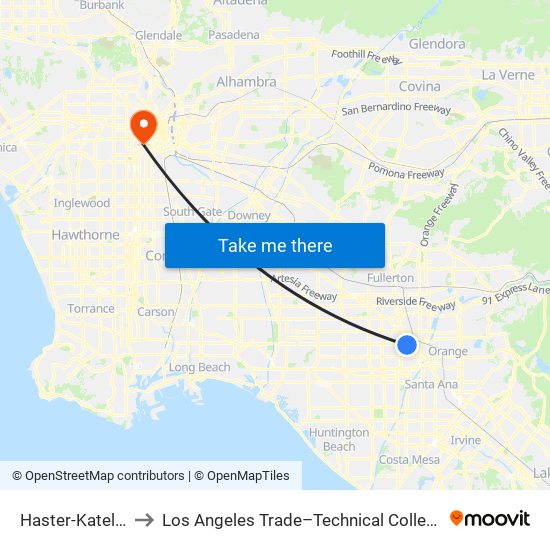 Haster-Katella to Los Angeles Trade–Technical College map