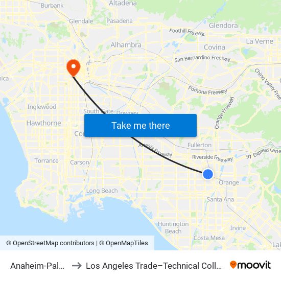 Anaheim-Palais to Los Angeles Trade–Technical College map