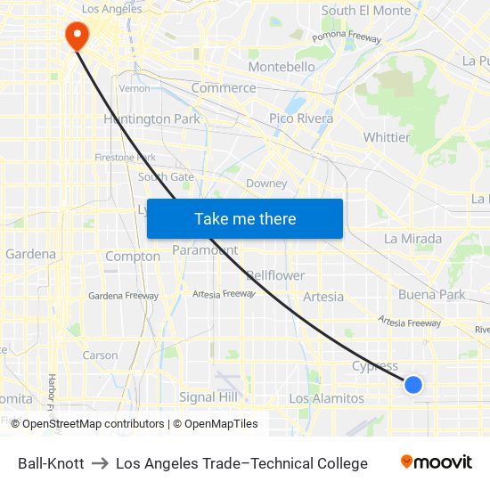 Ball-Knott to Los Angeles Trade–Technical College map