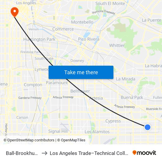 Ball-Brookhurst to Los Angeles Trade–Technical College map