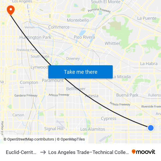 Euclid-Cerritos to Los Angeles Trade–Technical College map