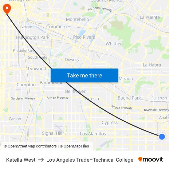 Katella-West to Los Angeles Trade–Technical College map