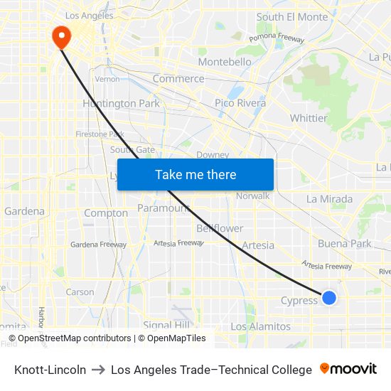 Knott-Lincoln to Los Angeles Trade–Technical College map