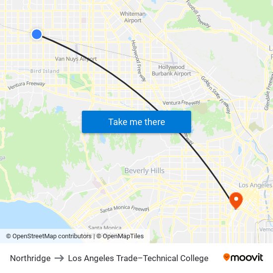 Northridge to Los Angeles Trade–Technical College map