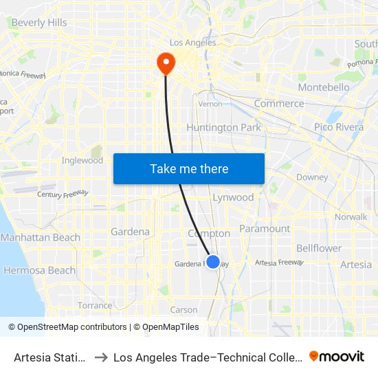Artesia Station to Los Angeles Trade–Technical College map