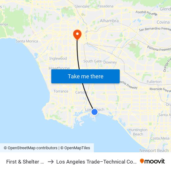 First & Shelter C N to Los Angeles Trade–Technical College map