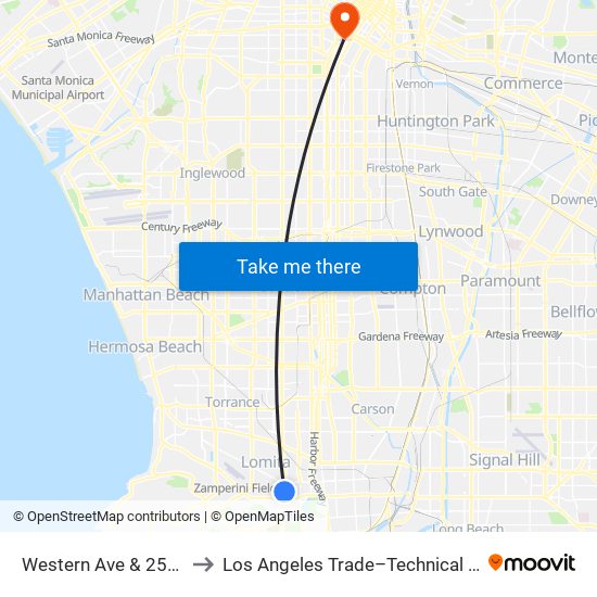 Western Ave & 255th St to Los Angeles Trade–Technical College map
