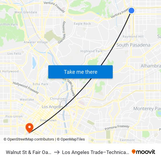 Walnut St & Fair Oaks Ave to Los Angeles Trade–Technical College map