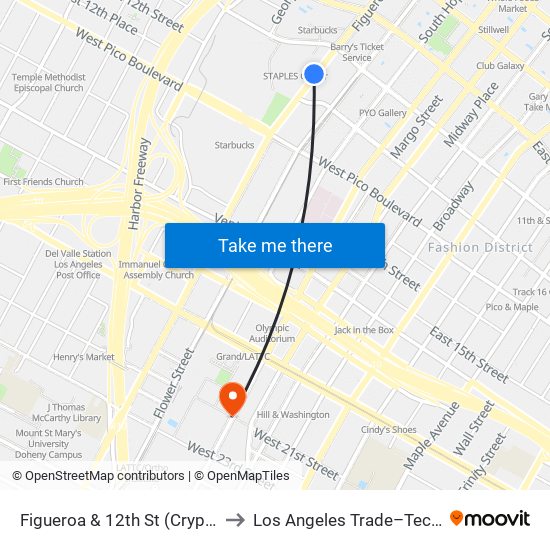Figueroa & 12th St (Crypto.Com Arena) to Los Angeles Trade–Technical College map