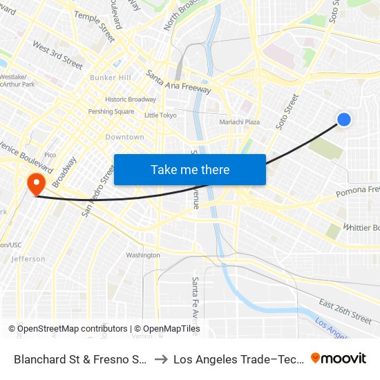 Blanchard St & Fresno St (Westbound) to Los Angeles Trade–Technical College map