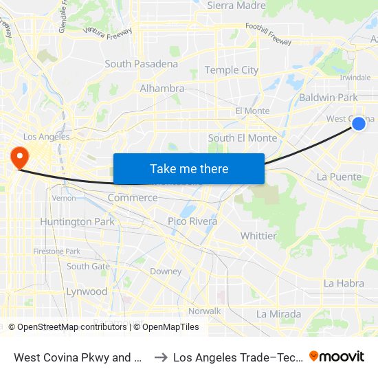 West Covina Pkwy and California Ave E to Los Angeles Trade–Technical College map