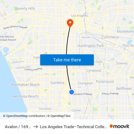 Avalon / 169th to Los Angeles Trade–Technical College map
