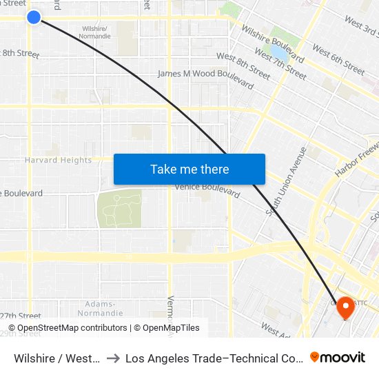 Wilshire / Western to Los Angeles Trade–Technical College map