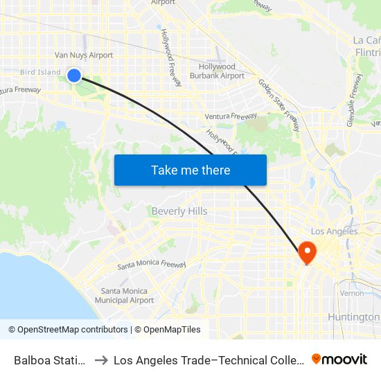 Balboa Station to Los Angeles Trade–Technical College map