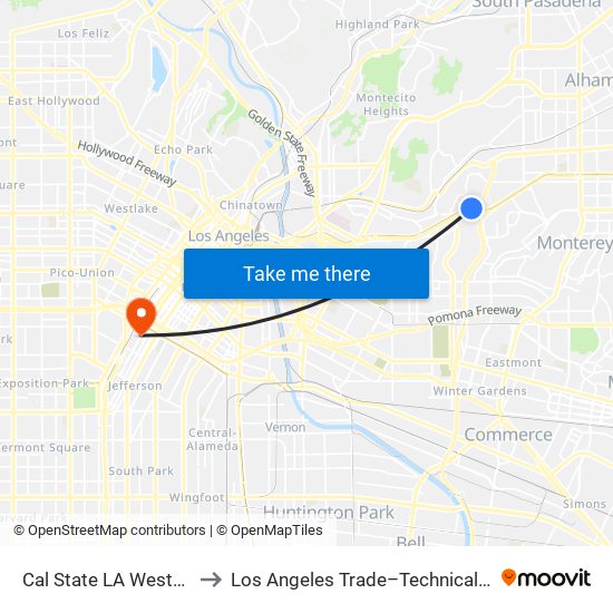 Cal State LA Westbound to Los Angeles Trade–Technical College map