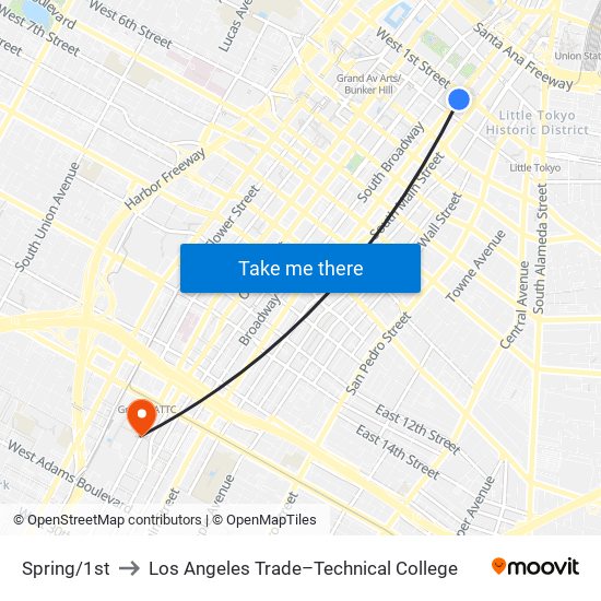 Spring/1st to Los Angeles Trade–Technical College map