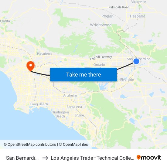 San Bernardino to Los Angeles Trade–Technical College map