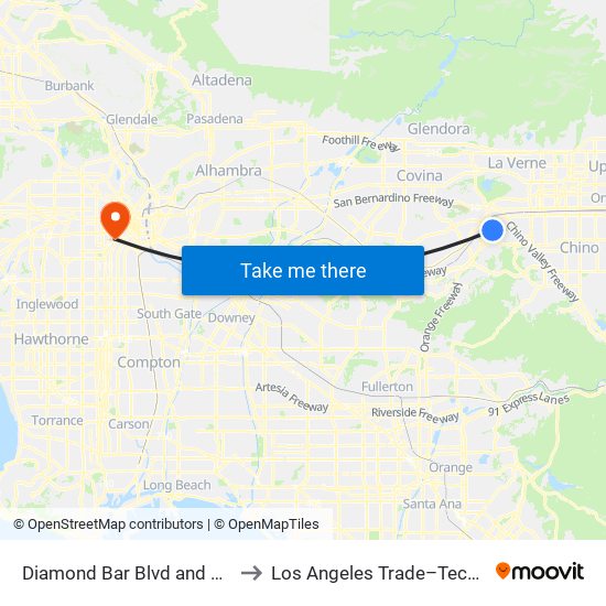 Diamond Bar Blvd and Temple Ave N to Los Angeles Trade–Technical College map