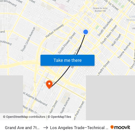 Grand Ave and 7th St W to Los Angeles Trade–Technical College map