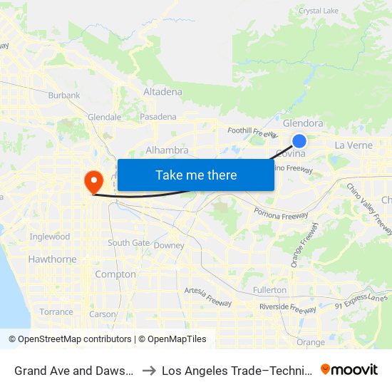 Grand Ave and Dawson Ave W to Los Angeles Trade–Technical College map
