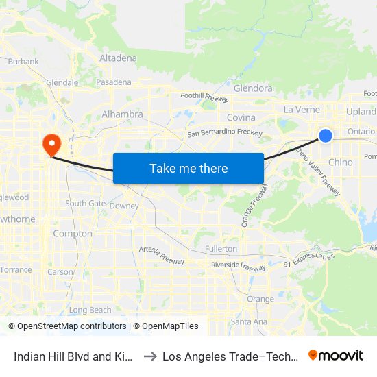 Indian Hill Blvd and Kingsley St W to Los Angeles Trade–Technical College map