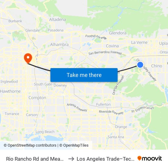 Rio Rancho Rd and Meadow View Dr W to Los Angeles Trade–Technical College map