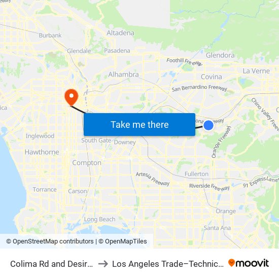 Colima Rd and Desire Ave W to Los Angeles Trade–Technical College map