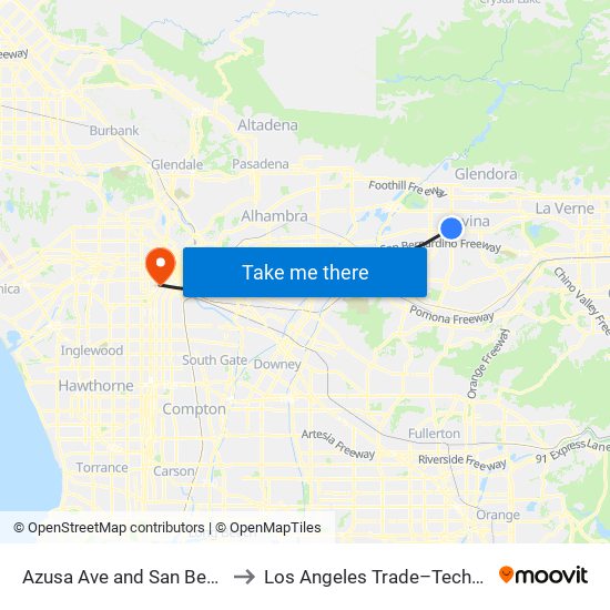 Azusa Ave and San Bernardino Rd to Los Angeles Trade–Technical College map