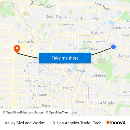 Valley Blvd and Workman Mill Rd W to Los Angeles Trade–Technical College map