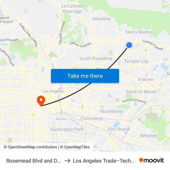 Rosemead Blvd and Del Mar Blvd to Los Angeles Trade–Technical College map