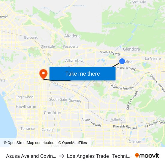 Azusa Ave and Covina Blvd S to Los Angeles Trade–Technical College map