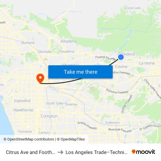 Citrus Ave and Foothill Blvd E to Los Angeles Trade–Technical College map