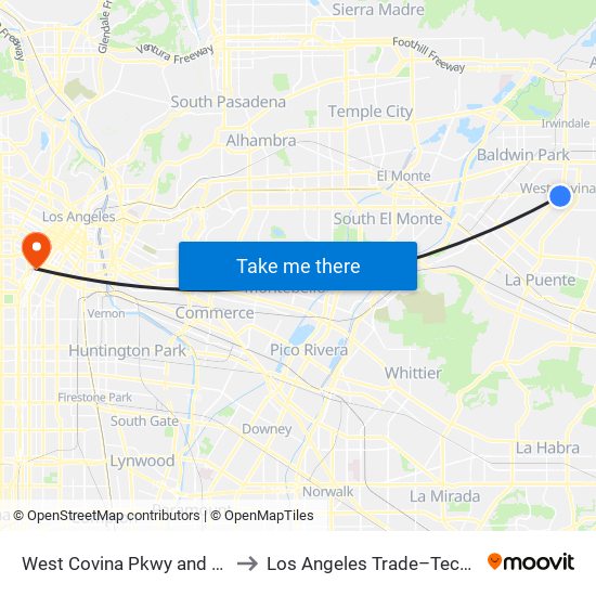 West Covina Pkwy and Service Ave E to Los Angeles Trade–Technical College map