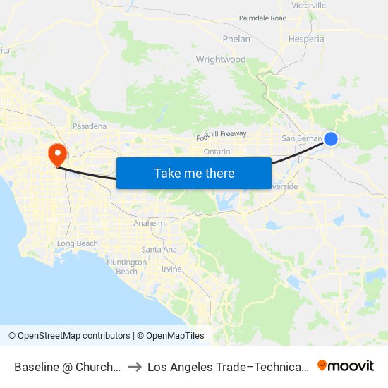 Baseline @ Church EB FS to Los Angeles Trade–Technical College map