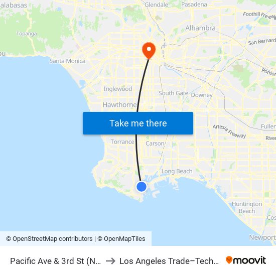 Pacific Ave & 3rd St (Northbound) to Los Angeles Trade–Technical College map