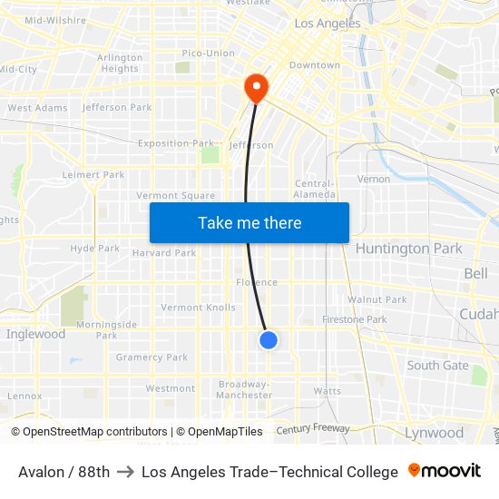 Avalon / 88th to Los Angeles Trade–Technical College map