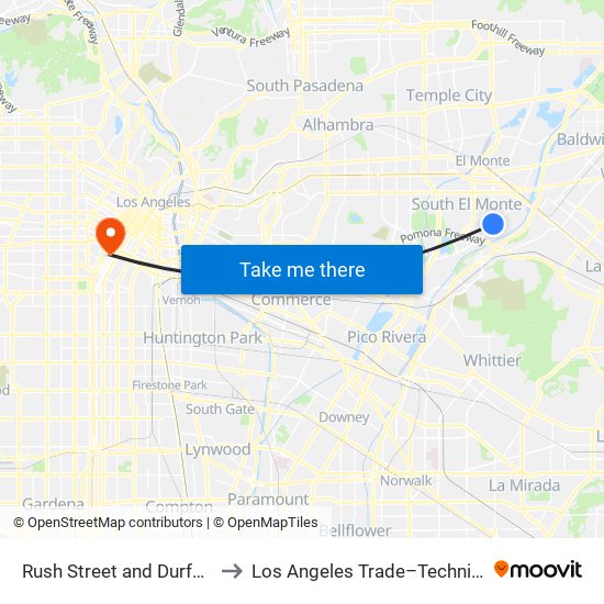 Rush Street and Durfee Avenue to Los Angeles Trade–Technical College map